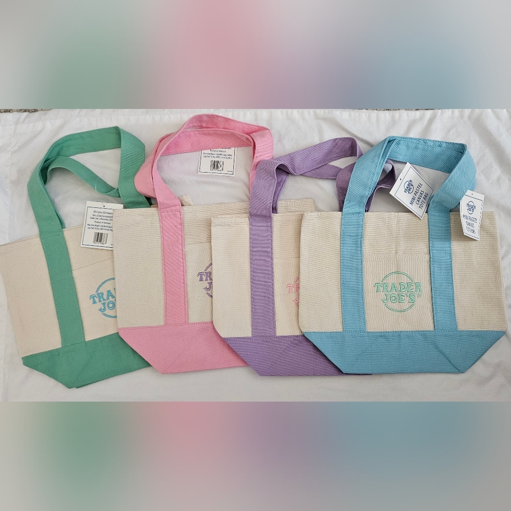 Trader Joe's Mini Tote Bag Set of 4. - Pink, Green, Purple